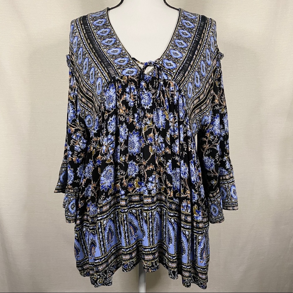 Free People V Neckline Tunic 3/4 Sleeve Top XS